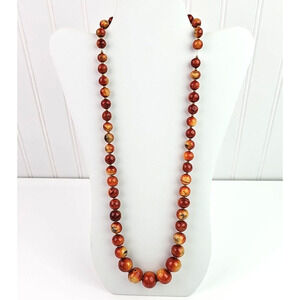 Vintage Graduated Apple Sponge Coral Bead Necklace 29 inch Gold Tone Spacers